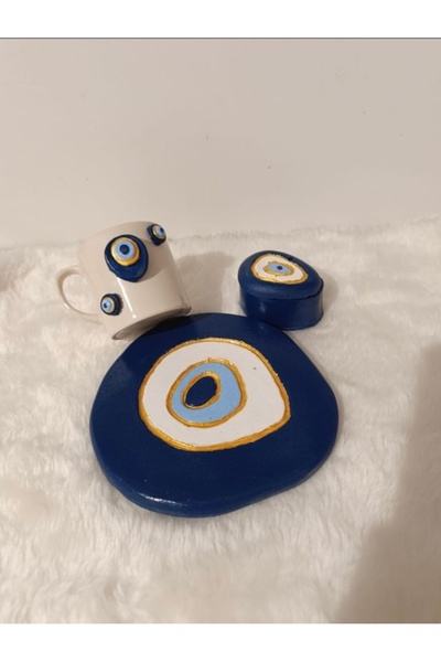 Dekor köşesi Handmade Evil Eye Beaded Coffee Cup and Presentation Set - Design Cup Gift Presentation