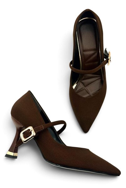 besoin shoes store Matte Satingold Buckle Detailed Thin Heeled Shoes Stiletto 9 cm