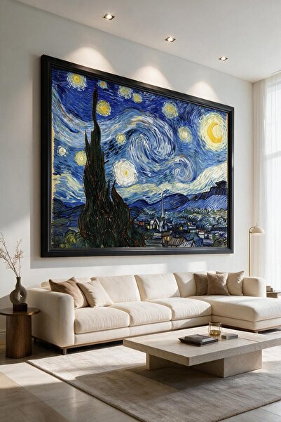 ARTAN GALLERY Van Gogh Yıldızlı Gece İtalyan Kadife Tablo 40 mm Kalın Çerçeve...