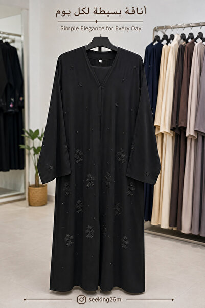 Generic Brand Women's Abaya with Soft Floral Embroidery and Elegant Detailing