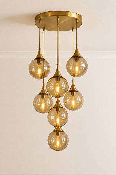 akyzlighting 7'Lİ BAL GLOP CAMLI ESKİTME SARKIT AVİZE