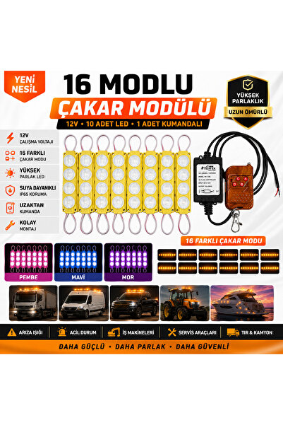 AKÇAKAYA 12V 10’lu Çakar LED Modül 16 Mod Kumandalı Set