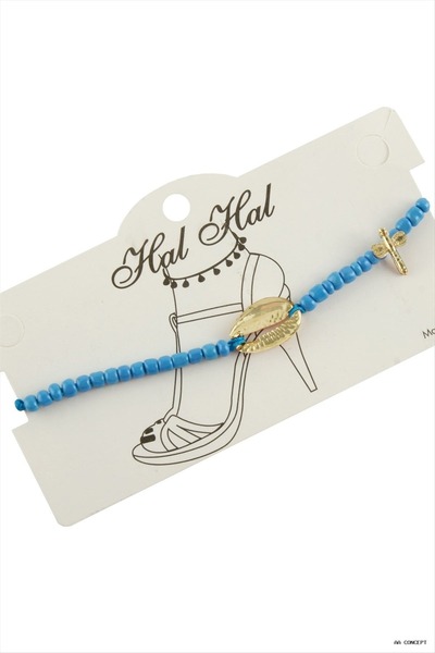 ZERO LAND Concepta Yellow Colored Sea Shell Beads (234542) Anklet Blue