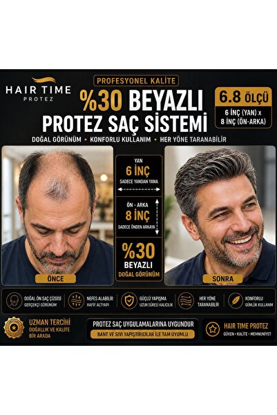 Hairtime %30 BEYAZLI ERKEK PROTEZ SAÇ 6.8 ÖLÇÜ | 6X8 İNÇ | GERÇEK İNSAN SAÇI ...