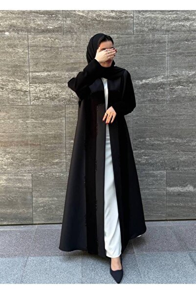 Pure Abaya عباية سوداء أنيقة بقصة انسيابية - بازرار ( طقطق ) - 54