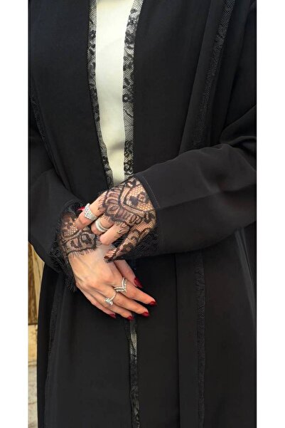 Pure Abaya عباية سوداء كلاسيك بتفاصيل دانتيل - بازرار ( طقطق ) - 54