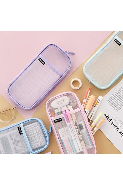 Fillikutum Şeffaf Fileli Fermuarlı Kalemlik Geniş Kapasiteli Pastel Kalem Kutusu Organizer Renk Seçenekli