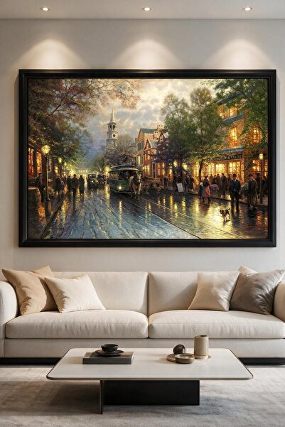 ARTAN GALLERY Yağmurlu Vintage Şehir Sokağı İtalyan Kadife Tablo 40 mm Kalın ...
