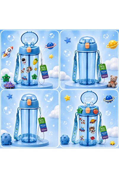 Mâbeyn İkili Suluk 550 ml – Tritan BPA-BPS Free Matara, Çift Hazneli, Çift İçim Kapaklı, Bilek ve Boyun Askılı, Sticker & 3D Figür Hediyeli