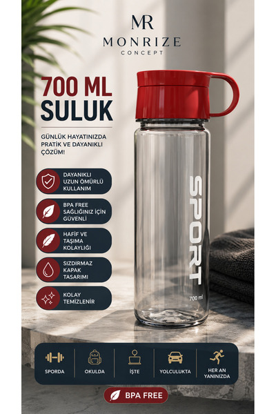 Monrize Concept 700 ML Polikarbon Suluk BPA Free Kırılmaz Dayanıklı Su Matara...