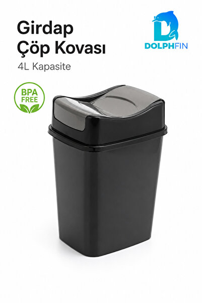 DolphFin Girdap 4 Litre Sallanır Kapaklı Mini Çöp Kovası Banyo Mutfak Ofis Si...