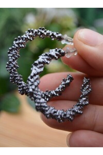 Stoneage Anthracite Medium Size Hoop Earrings - Fume -