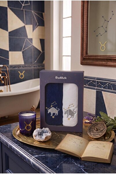 Özdilek Hand and Face Towel Set of 2 Boxed Taurus Zodiac Sign Embroidered 50X90