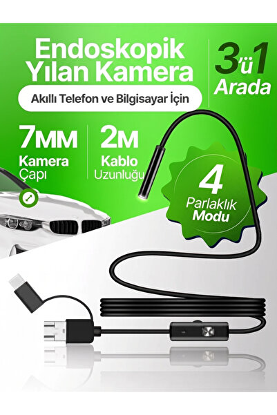 Vezir Aksesuar Profesyonel Endoskop Yılan Kamera 10 Metre 7mm Su Geçirmez LED...