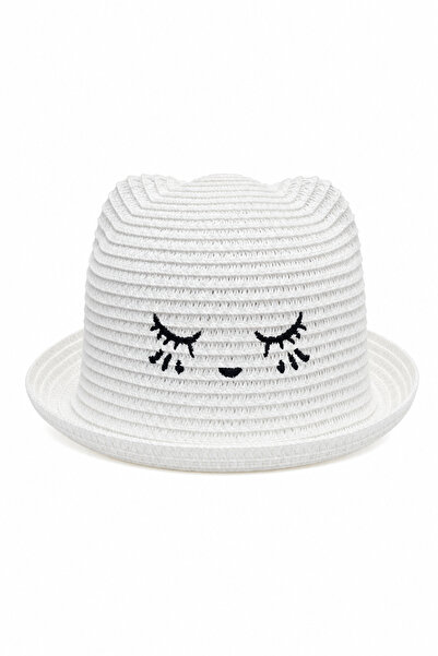 Jack Ferrero Cute Eye Embroidered White Knitted Children's Hat with Cat Ear D...