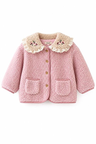 NOBLEKIDS Baby Girl Collar Detailed Plush Coat Pink