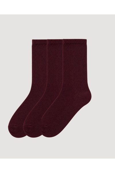 blasia Bordo 3'lü Bambu Ribli Uzun Çorap