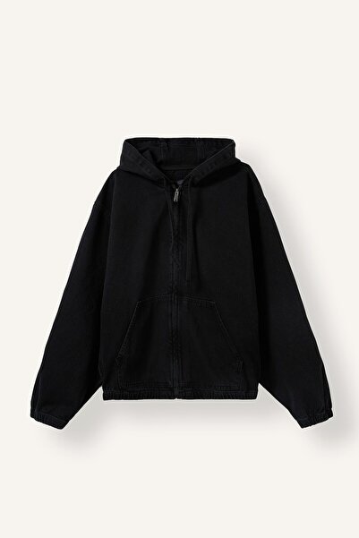 DeFacto Oversize Zippered Hooded Cotton Jean Jacket I4840Ax26Au