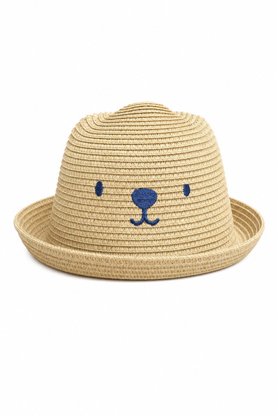 Jack Ferrero Cute Teddy Bear Embroidery Straw Hat Summer Beach Sun Hat for Kids