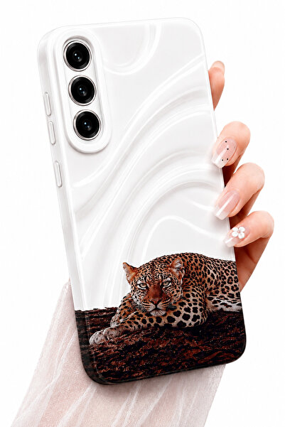 Kipgsm Samsung Galaxy S24 Fe Uyumlu Kılıf Leopar Desenli Kamera Korumalı Dalg...