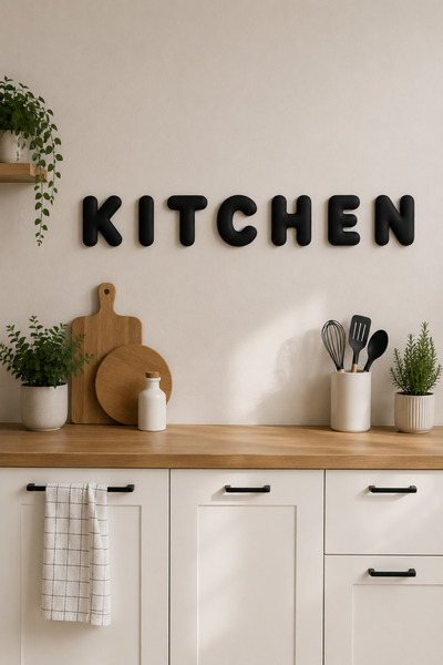 Üreet KITCHEN / MUTFAK Dekoratif 3D Duvar Yazısı – Dekor Harfleri 8cm – Siyah...