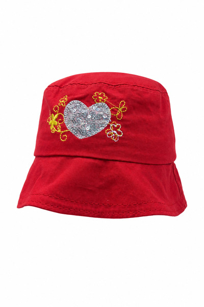 Jack Ferrero Red Sequined Heart and Flower Embroidered Children's Bucket Hat