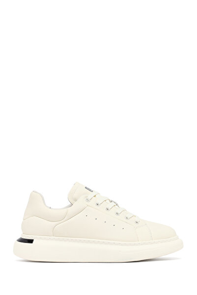 Derimod Men's White Lace-Up Thick-Soled Leather Sneaker Wm680004Dv