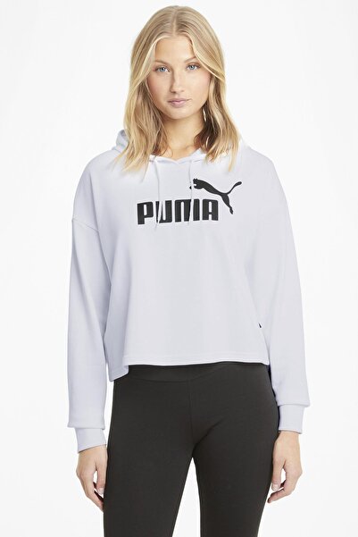 Puma Ess Cropped Logo Hoodie t White Women's Sweatshirt