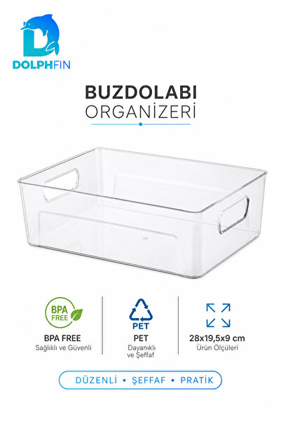 DolphFin Şeffaf PET Buzdolabı Organizeri Geniş Kulplu Düzenleyici Kutu 28x19,...