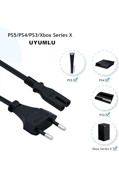 Yıldızan ylz shop PS3 / PS4 / PS5 / XBox Series S-X Uyumlu Güç Kablosu 1.5 Metre 2Pin Güç Kablosu Projeksiyon