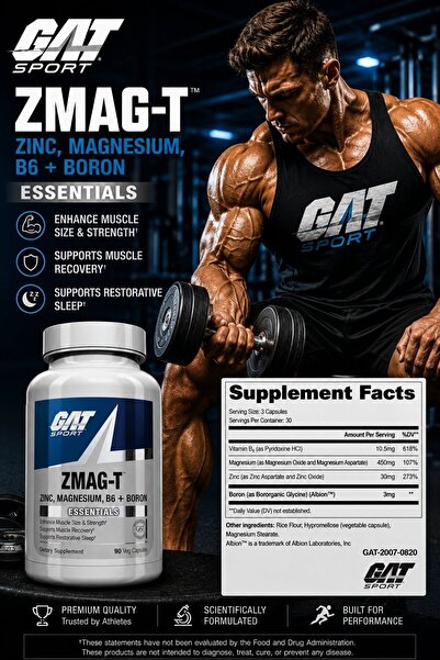 GAT SPORT GAT, ZMAG-T, Zinc, Magnesium, B6 + Boron Muscle Size & Strength Res...