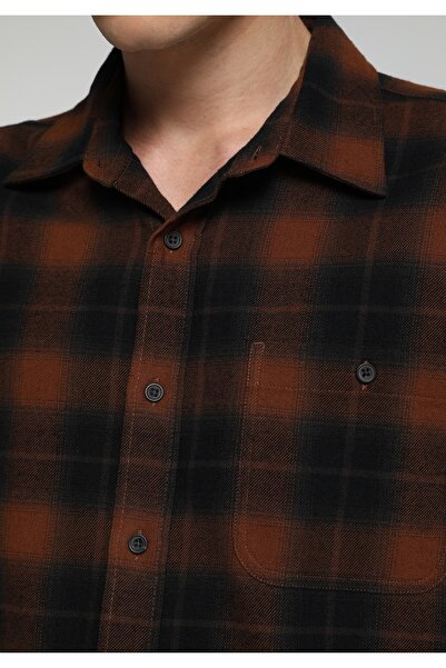 Colin's Regular Fit Shirt Neck Ekoseli Erkek Turuncu Uzun Kol Gömlek