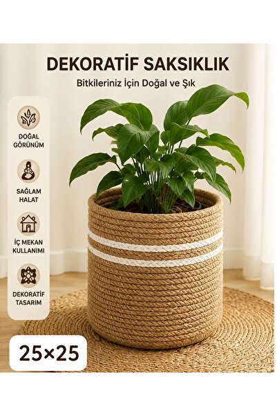 SHLM TEKSTİL 25&25 Hasır Saksılık, Düzenleyici Sepet, banyo sepeti, bahçe düz...