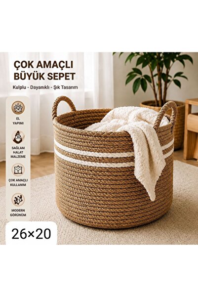 SHLM TEKSTİL 26x20 Çok Amaçlı Dekoratif Sepet Battaniye Oyuncak Çamaşır Sepeti