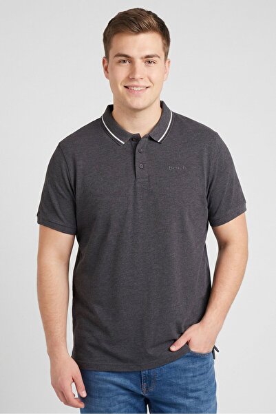 BENCH Men Regular Fit Brand Logo Short Sleeve Polo Shirt, Charcoal