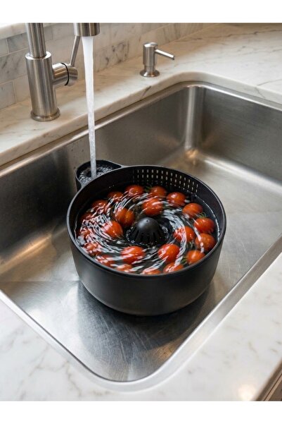 PİYATECH Practical Swirl-Effect Fruit and Vegetable Washing Strainer with Rot...