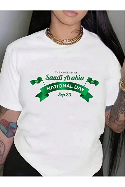 MUZİ قميص للرجال والنساء بمناسبة اليوم الوطني السعودي، مصنوع من القطن 100%، م...