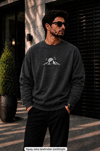 caddekombin Men's Minimalist Mountain Landscape Printed Cycling Round Neck Ca...