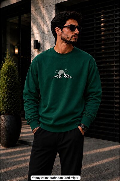 caddekombin Men's Minimalist Mountain Landscape Printed Cycling Round Neck Ca...