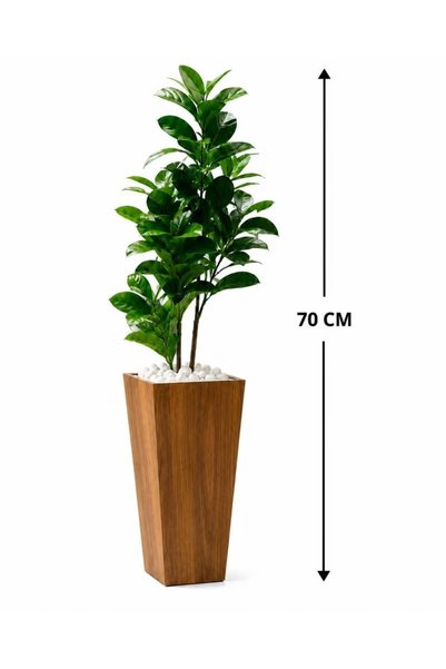 Generic Brand نبات داخلي اصطناعي مع وعاء خشبي مخروطي الشكل وحصى زخرفي أبيض، نبات أرضي واقعي بأوراق خضراء للمنزل والمكتب وغرفة المعيشة وغرفة النوم وديكور المنزل العصري