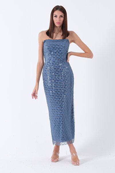 Feminist Midi Boy Straplez Pul Payet Abiye Petrol 0801134