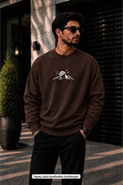 caddekombin Men's Minimalist Mountain Landscape Printed Cycling Round Neck Ca...
