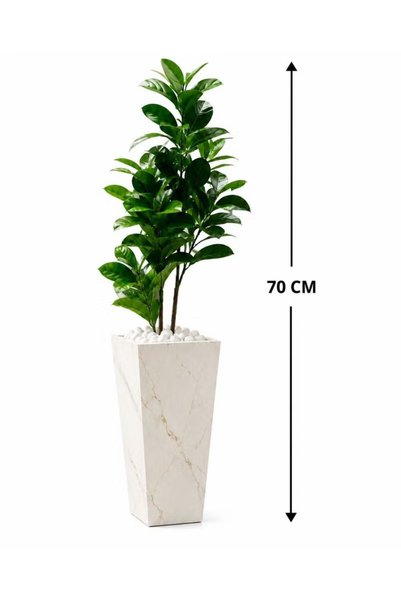 Generic Brand نبات داخلي اصطناعي مع وعاء زرع بمظهر الرخام الأبيض وحصى زخرفي، نبات أرضي واقعي بأوراق خضراء لتزيين المنزل والمكتب وغرفة المعيشة وغرفة النوم والديكور الداخلي