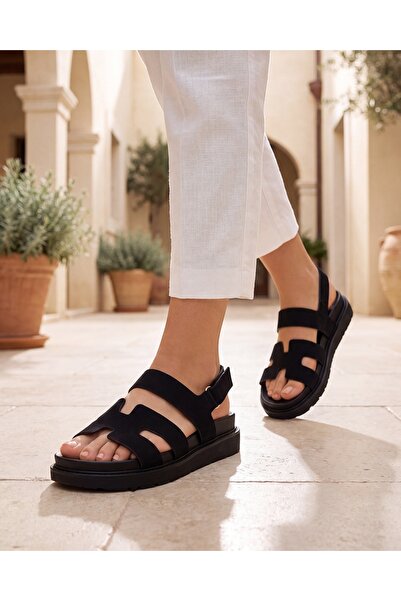 EMAS Sandale dama cu platforma negre din material textil Altheya