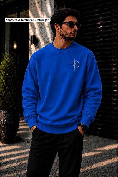 caddekombin Men's Minimal Star & Compass Printed Cycling Round Neck Casual Sw...