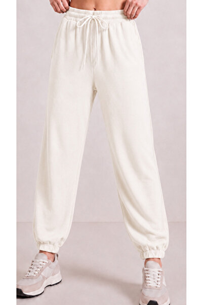 zazzia Women's Ecru Modal Fabric Silky Textured Sweatpants