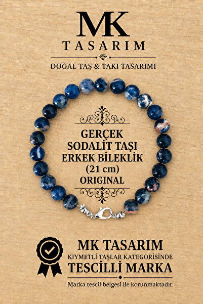 MK tasarım سوار رجالي من حجر السوداليت الأصلي MK.8000.009 - سوار للراحة والهد...