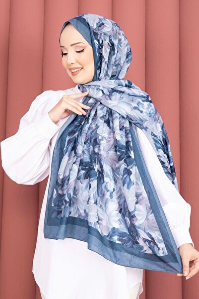 EBRUTESETTÜR سلسلة شالات مزخرفة بالزهور الفاخرة باللون البترولي