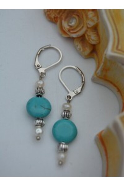 Stoneage Turquoise and Freshwater Pearl Earrings - Multicolor -