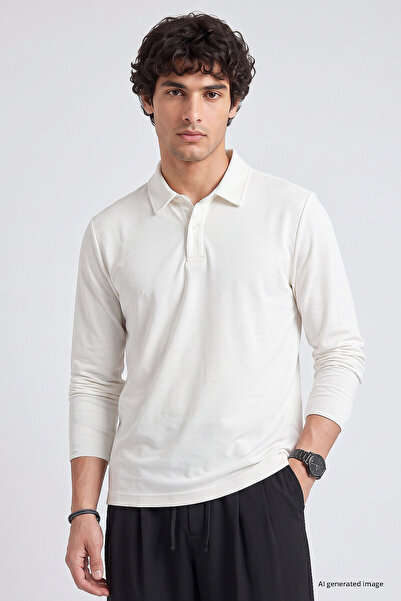 TOMMY LIFE Ecru Comfortable Fit Basic Men's Polo Neck T-Shirt - 88512